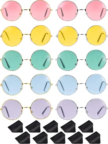 Vista 8 de Blulu 10 pares de gafas de sol John Hippie retro redondas estilo 60 gafas de sol circulares para hombres y mujeres disfraces fiestas regalos