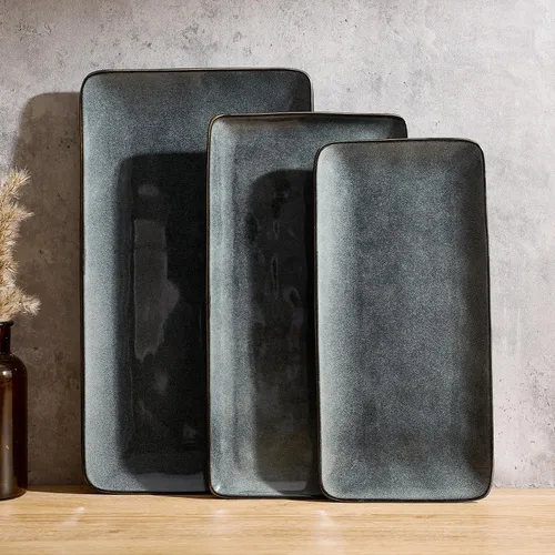 Vista 9 de Famiware Plato de Servir, Platos de Servir Rectangulares de 15.67/14.1/12.6 pulgadas para Entretenimiento, Esmalte Reactivo, Bandejas de Servir