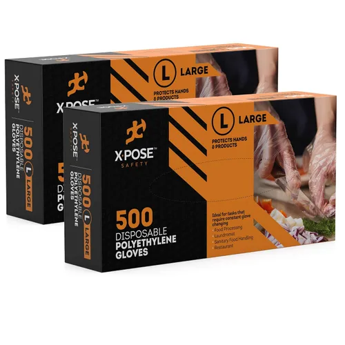 Vista 5 de Xpose Safety Guantes desechables de polietileno transparentes, 500 grandes, paquete de 10 unidades, sin látex, preparación de la cocina (1, mediano)