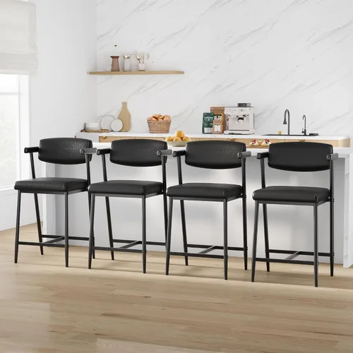 Vista 11 de IDEALHOUSE Juego de 2 taburetes de bar de altura de mostrador con brazos, taburetes de bar tapizados de 26 pulgadas con respaldo, asiento más ancho