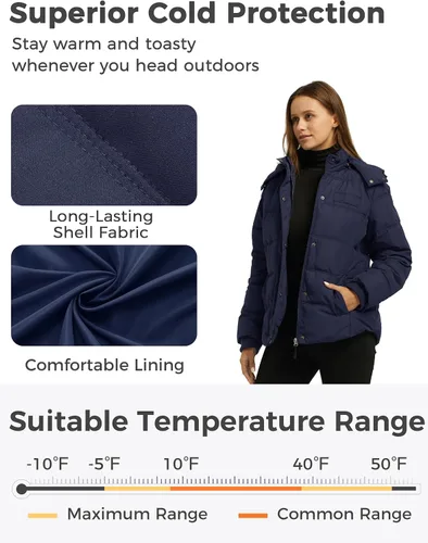 Vista 4 de Wantdo Abrigo de invierno cálido con capucha para mujer, chaqueta acolchada gruesa con capucha extraíble