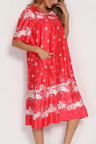 Vista 4 de AVIIER Vestido de casa para mujer, manga corta, vestidos de descanso Mumu con bolsillos