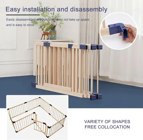 Vista 6 de Jolan Corralito de madera para bebés, valla de seguridad anticaídas, con puerta, para interiores y exteriores, centro de actividades para niños