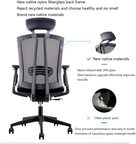 Vista 3 de Silla de oficina, silla de computadora de malla transpirable con soporte lumbar ergonómico ajustable, silla de escritorio giratoria negra