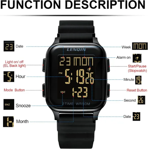 Vista 6 de LN LENQIN Reloj digital para hombre, ultra delgado, minimalista, deportivo, impermeable, reloj digital para hombre, reloj de pulsera para exteriores