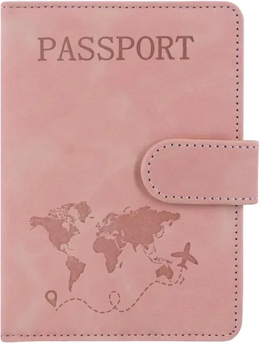 Vista 9 de Funda para pasaporte, cartera con bloqueo RFID, funda de cuero para tarjetas, accesorios de viaje para mujeres y hombres, *Negro