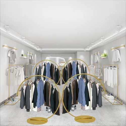 Vista 4 de Boutique Display - Perchero de ropa portátil resistente, estante de ropa de metal de grado comercial con base estable para colgar ropa (oro, 59.1 in)