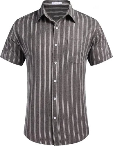 Vista 2 de COOFANDY Men's Linen Shirts Casual Button Down Short Sleeve Summer Beach Shirt Hawaiian Vacation Shirts