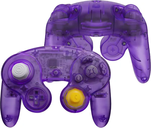 Vista 4 de eXtremeRate Placa trasera transparente color morado atómico para Nintendo GameCube, carcasa de repuesto personalizada con botones para controlador