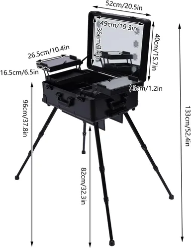 Vista 7 de Estuche de maquillaje con ruedas para cosméticos con 8 luces LED, 110.23 libras de altura ajustable, estuche de tren de maquillaje de 12 V, estuche