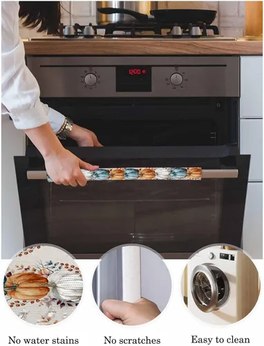Vista 2 de Juego de 2 fundas de arpillera otoñal para manijas de puerta de refrigerador, para lavavajillas, microondas, horno, nevera, estufa