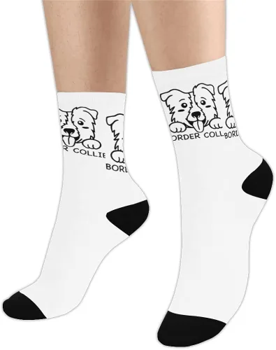 Vista 3 de Calcetines blancos para mujeres y hombres, lindo diseño con borde collie para perros en ellos, genial diseño novedoso para el trabajo, gimnasio