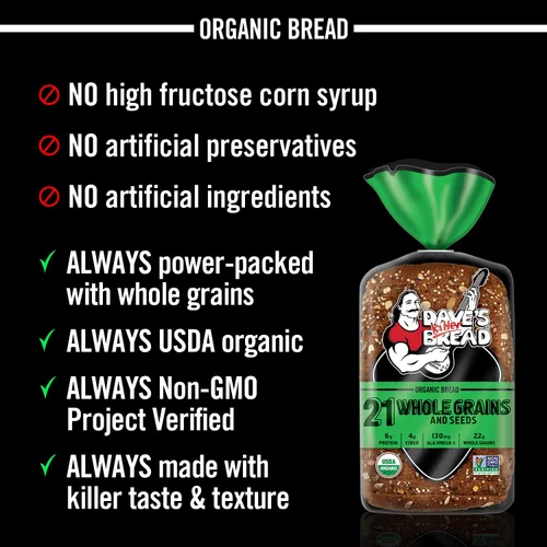 Vista 6 de Dave's Killer Bread 21 granos enteros y semillas, pan orgánico de grano entero, pan de 27 onzas