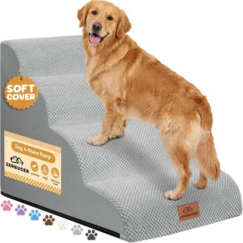Vista 24 de Zerbuger Rampa para perros y escaleras para cama, beige de 3 escalones