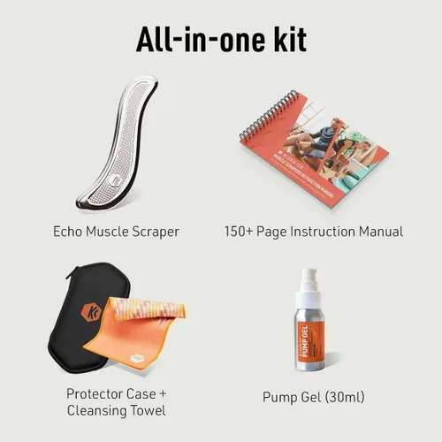 Vista 6 de SIDEKICK Echo Muscle Scraper - Herramienta Gua Sha de acero - con agarre antifatiga patentado de acero inoxidable - Kit completo incluido - Diseñado