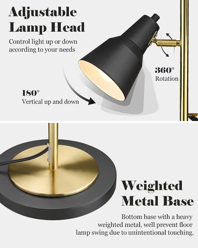 Vista 4 de ELYONA Lámpara de pie con árbol dorado con 3 luces giratorias ajustables, luces de pie industriales de poste alto de metal con 3 bombillas LED