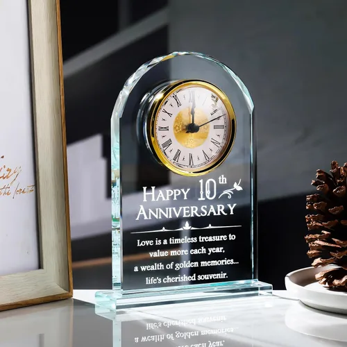 Vista 7 de YWHL Reloj de aniversario de 10 años para ella, regalo de recuerdo de cristal para el 10º aniversario de boda, regalo para pareja