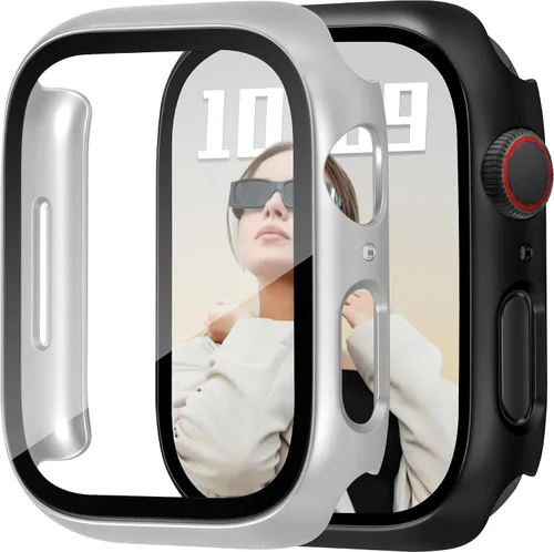 Vista 35 de JR.DM - Juego de 2 fundas de policarbonato duro de 38 mm con protector de pantalla de vidrio templado HD para Apple Watch Series 3/2/1, protector