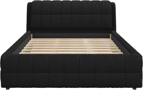 Vista 6 de Elegante base de cama tapizada tamaño California King con cabecero, listones de madera fuertes, base de colchón resistente, no necesita somier, sin