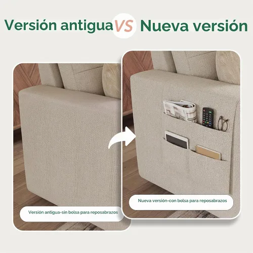 Vista 6 de HONBAY Sofá Seccional Cama Extraíble, Sofá Seccional en Forma de U con Chaise de Almacenamiento, Sofá Cama para Sala de Estar, Beige