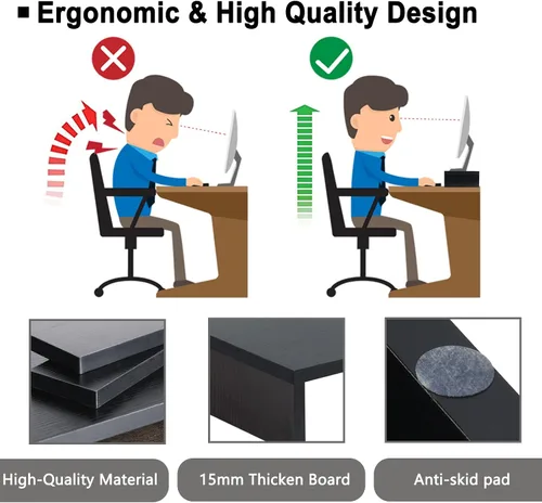 Vista 3 de TEAMIX Paquete de 2 soportes para monitor de 20 pulgadas, soporte de escritorio negro para PC/TV/portátil/impresora, organizador de estante