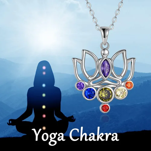 Vista 6 de POPLYKE Collar de plata de ley 925 con colgante de chakras, cristales curativos, regalo de cumpleaños para mujeres