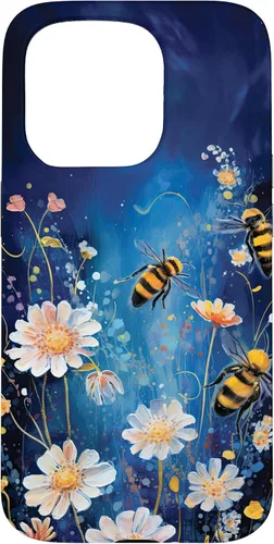 Vista 14 de Bees and Wildflowers on Dark Blue Case for iPhone 17