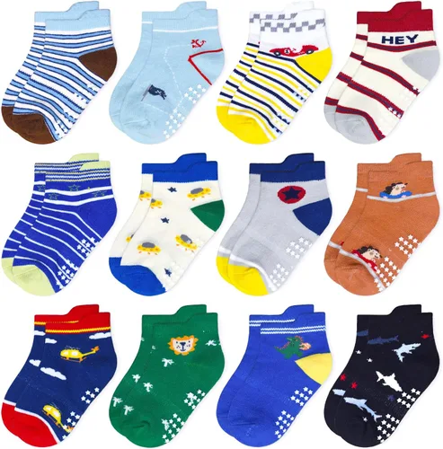 Vista 18 de SkiBeaut Calcetines antideslizantes para niños y niñas de 1 a 7 años, 12 pares de calcetines para niños y niñas