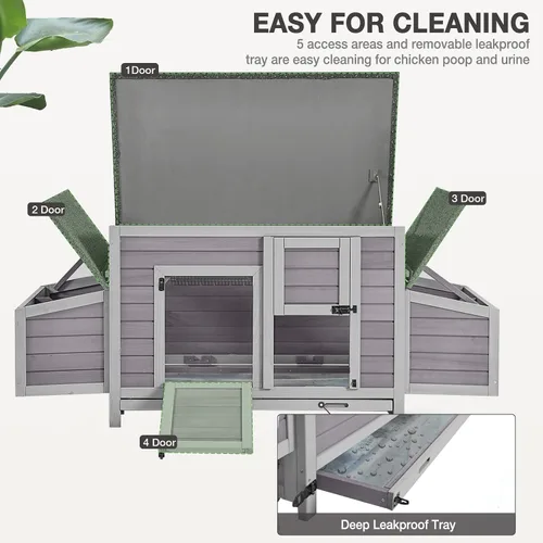 Vista 4 de Gallinero grande expandible para pollos para exterior con dos cajas de anidamiento, bandeja extraíble a prueba de fugas y panel de techo resistente