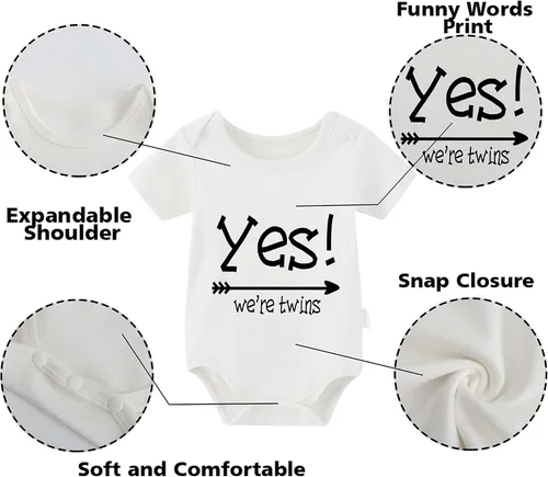 Vista 3 de YSCULBUTOL Body para bebés gemelos Yes We are Twins No We are Identical Twins Body para niños gemelos, ropa para bebés y niñas, 0-3 Months
