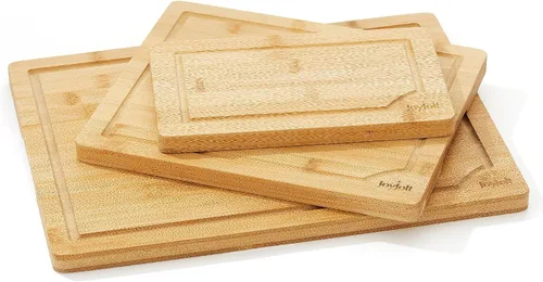 Vista 7 de JoyJolt Tablas de cortar de bambú, tabla de madera grande y pequeña, para servir queso, pan o tablas de cortar. Antideslizante