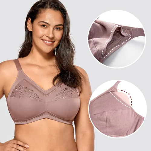 Vista 3 de DELIMIRA Bralette de algodón para mujer, con bolsillos para mastectomía, sin varillas, poscirugía, talla grande, para dormir
