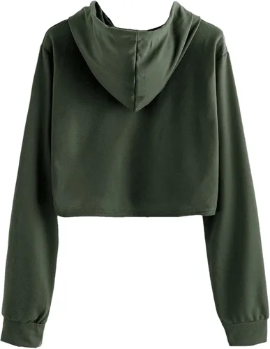 Vista 2 de MakeMeChic - Sudadera de manga larga casual con capucha y de longitud corta para mujer