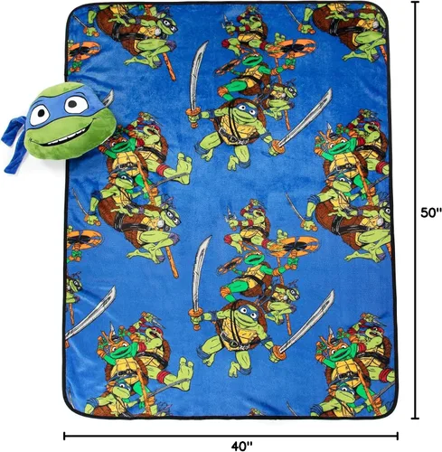 Vista 7 de Jay Franco Nickelodeon Teenage Mutant Ninja Turtles Mutant Mayhem Leonardo Nogginz - Juego de manta y almohada de felpa de 40 x 50 pulgadas, juego