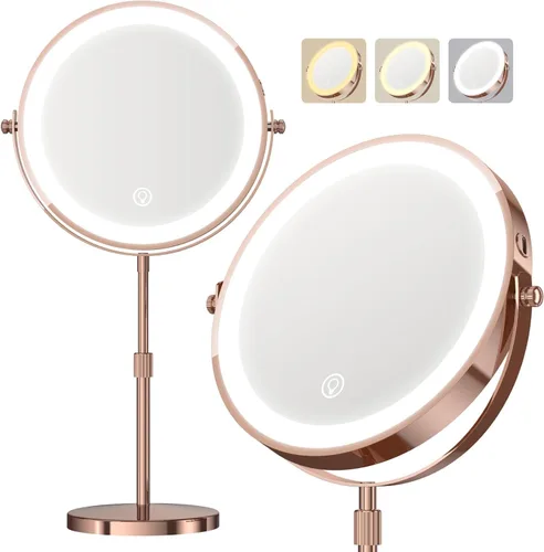 Vista 8 de Espejo de maquillaje con luces, 1x/20x 360°, espejo de maquillaje iluminado ajustable con brillo, espejo de maquillaje con aumento, espejo