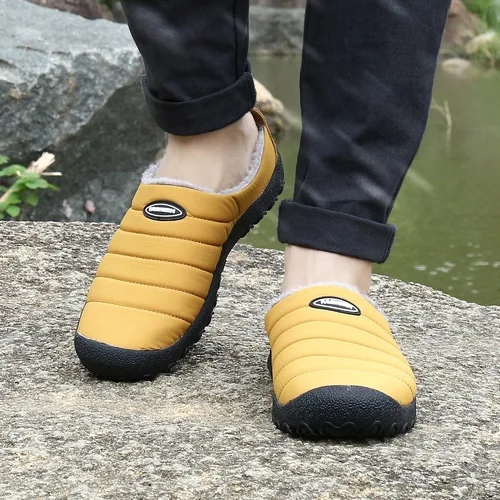 Vista 5 de UBFEN - Pantuflas cálidas de invierno para hombre y mujer con forro de felpa mullida, zapatos de casa con suela de goma antideslizante