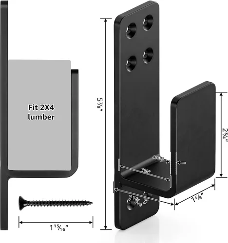 Vista 6 de Soportes de barricada de puerta de 2 x 4 resistentes, 2 piezas, soportes para barra de puerta, para seguridad en el hogar, color negro