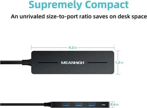 Vista 5 de Concentrador USB, 3.0 de 4 puertos ultradelgados de datos USB con cable extendido de 4 pies compatible con MacBook, Mac Pro, Mac mini, iMac, Surface