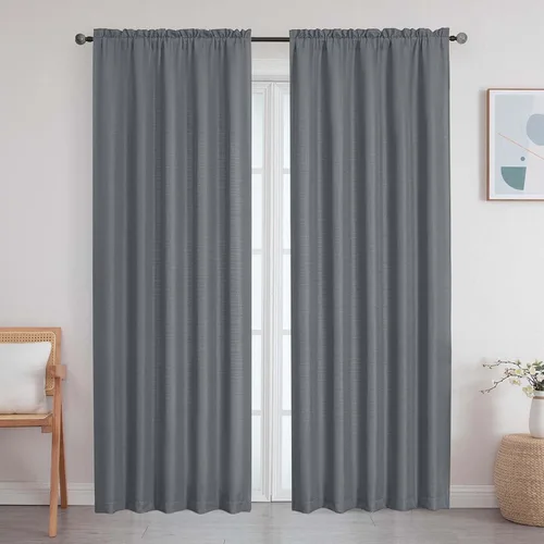 Vista 123 de Cortinas de lino para dormitorio y sala de estar de 96 pulgadas de largo, juego de 2 paneles, con bolsillo para cortinero, filtrado de luz, textura