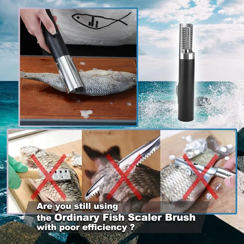 Vista 2 de Potente escalador eléctrico de pescado, removedor de pescado inalámbrico para quitar fácilmente las escamas de pescado sin problemas ni desorden