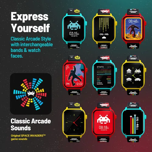 Vista 5 de Reloj inteligente para juegos retro Space Invaders, tecnología selectiva, bisel rojo, no conectado, juego Space Invaders™ integrado, caras de reloj