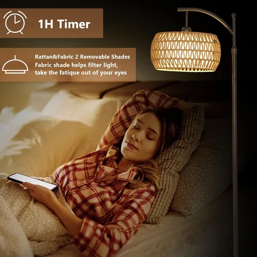 Vista 7 de Lámpara de pie de arco con control remoto, lámpara de pie LED regulable con 3 temperaturas de color, lámpara de pie negra con pantalla de doble