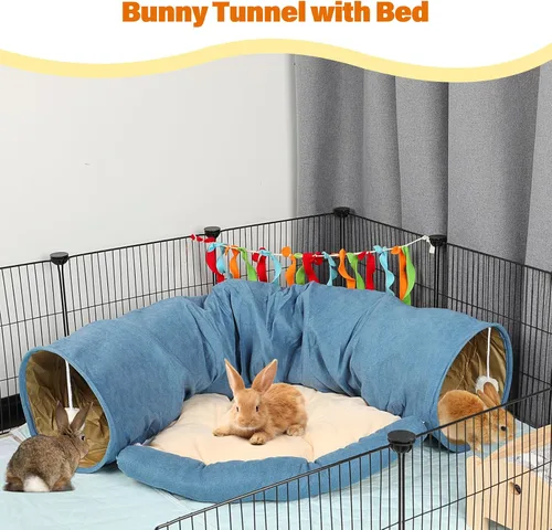 Vista 5 de BWOGUE Cama Túnel para Conejos, Juguetes de Tubos Túnel Plegables 2 en 1 con Alfombrilla Removible y Escondite para Gatos, Gatitos, Conejos