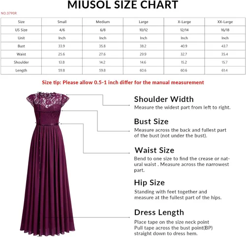 Vista 6 de Miusol - Maxi vestido floral con encaje para fiesta de noche y uso formal para mujer
