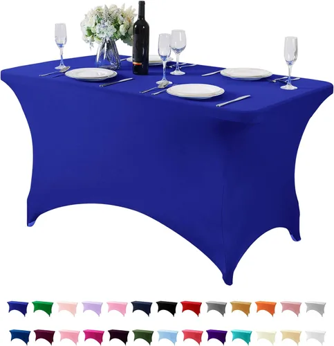 Vista 75 de Mantel de elastano para mesa de 6, 4 o 8 pies, universal, ajustable, para fiestas, banquetes, bodas y eventos, color verde manzana