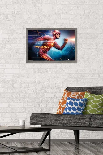 Vista 2 de DC Comics Arrowverse The Flash - Póster de pared Speed Force, 22.4 pulgadas de largo x 14.7 W, versión enmarcada de madera de granero
