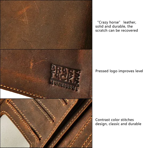Vista 4 de BRASS TACKS Leathercraft Vintage Top Grain Leather Wallet for Men Gift Box