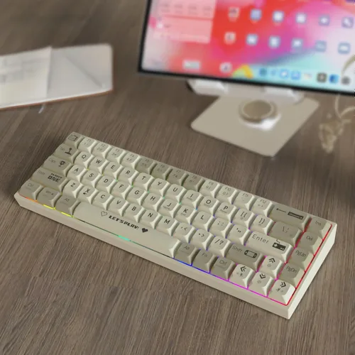 Vista 5 de AK680 - Teclado mecánico compacto con cable, diseño gris y blanco de 68 teclas, interruptor táctil marrón intercambiable en caliente, teclado