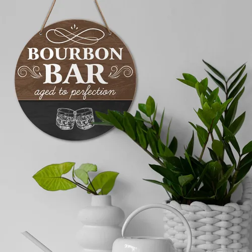 Vista 3 de Letrero de pared con diseño de bar de Bourbon, decoración rústica de madera para colgar, 10.2 x 10.2 pulgadas