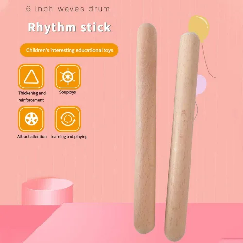 Vista 4 de Claves de madera clásica, instrumento de percusión musical, ritmo de 7.8 pulgadas de ritmo de madera dura natural, palillos de ritmo mejor que